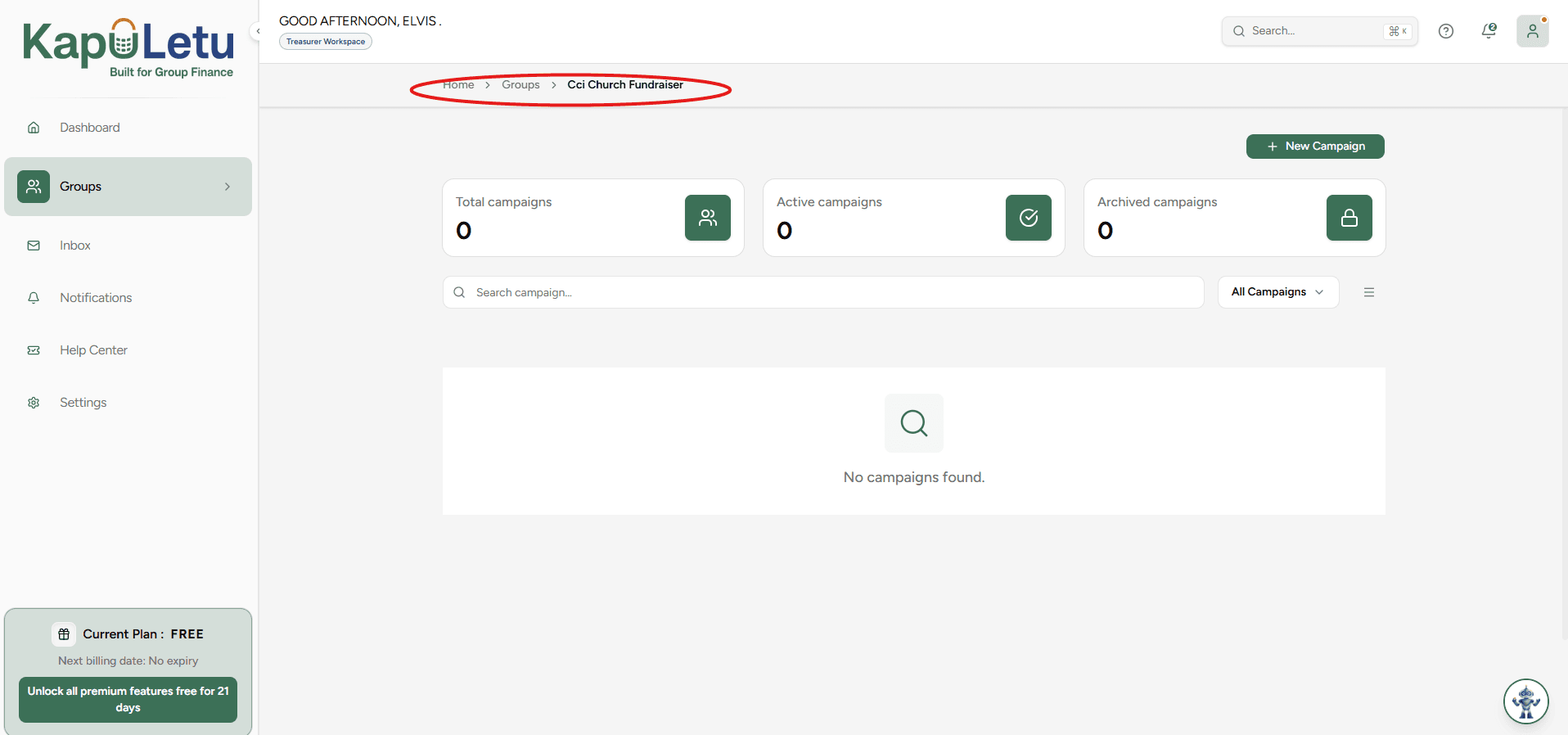 Guided steps for creating a campaign - Step 1
