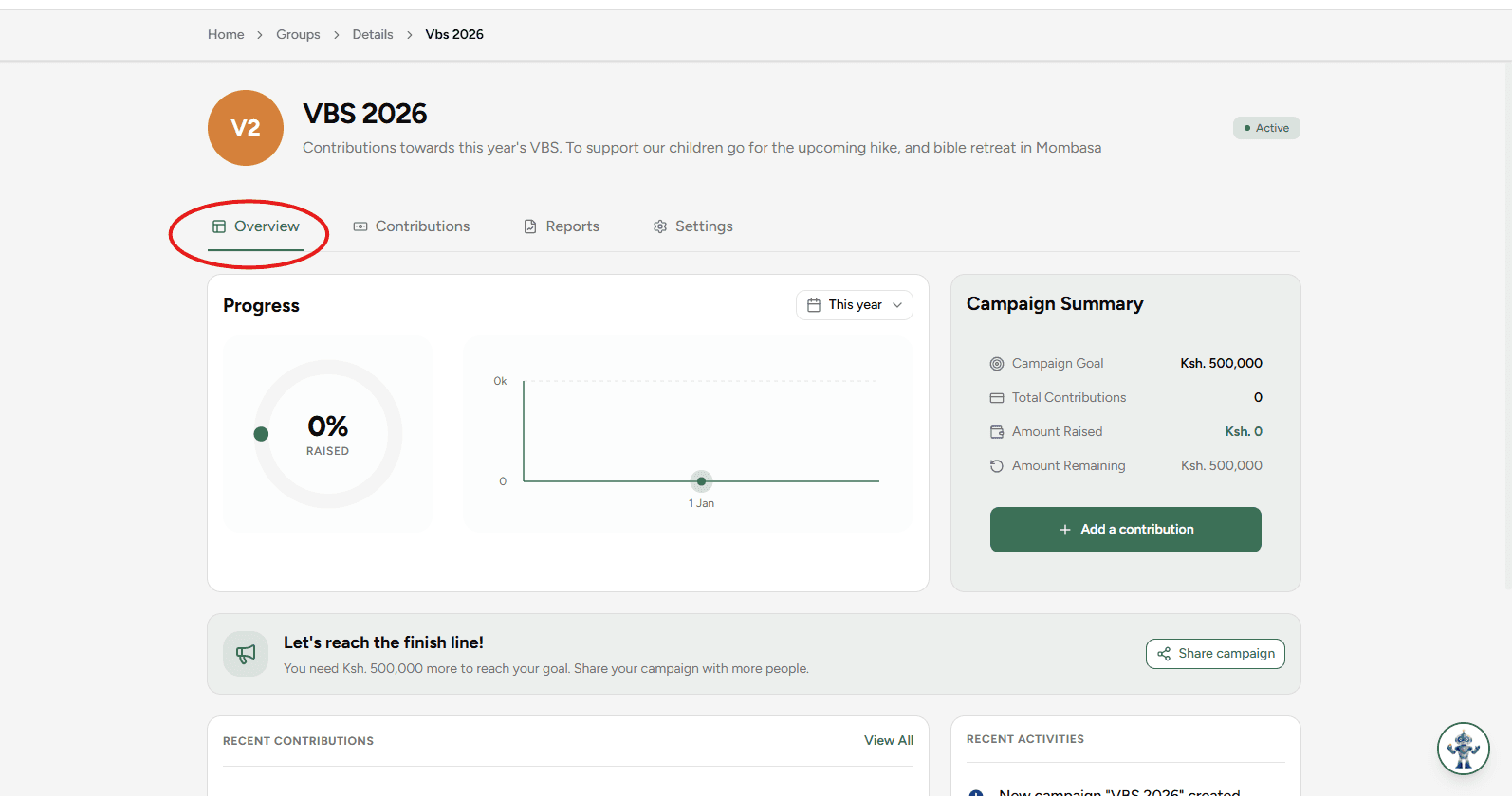 Guided steps for navigating a campaign - Step 1