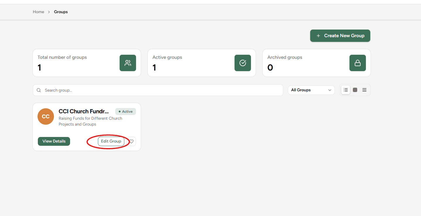 Guided steps for setting up a group - Step 1