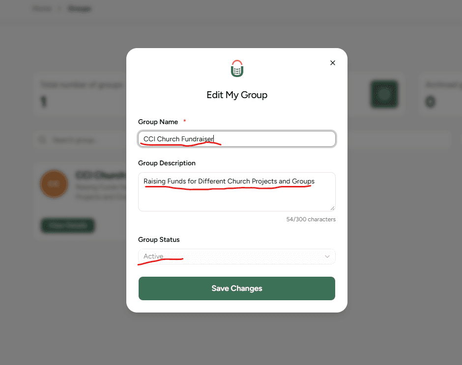 Guided steps for setting up a group - Step 2